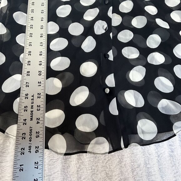 Paul Et Duffier Black White Polka Dot Sheer Button-Up Ruffle Collar Blouse Small - Picture 8 of 8